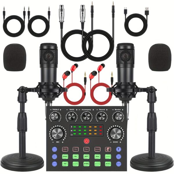 Podcast Equipment Bundle for 2, V8s Audio Interface with All-in-One Live Sound Card