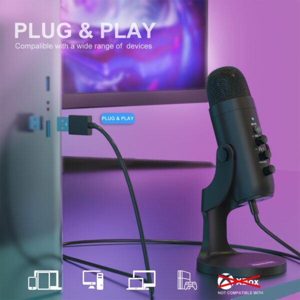 USB Microphone, Condenser Computer PC Mic - Image 6